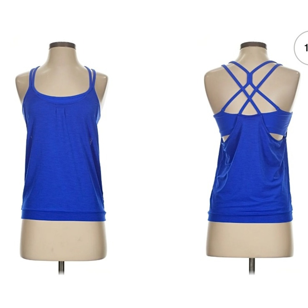 Athleta Royal Blue 2-in-1 Strappy Built-in Bra Yoga Tank Top XL 438703-11
